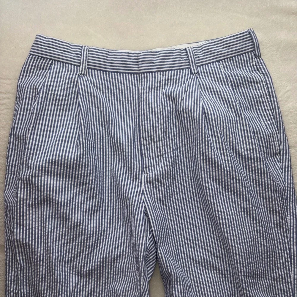 JOS. A. BANK Seersucker Pants Mens 32x30 Blue Striped Cotton Pleated Stays Cool